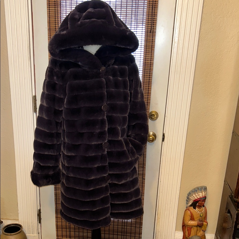 Nikki Jones Reversible Faux Sheared Beaver Coat Black Size XS NWOT